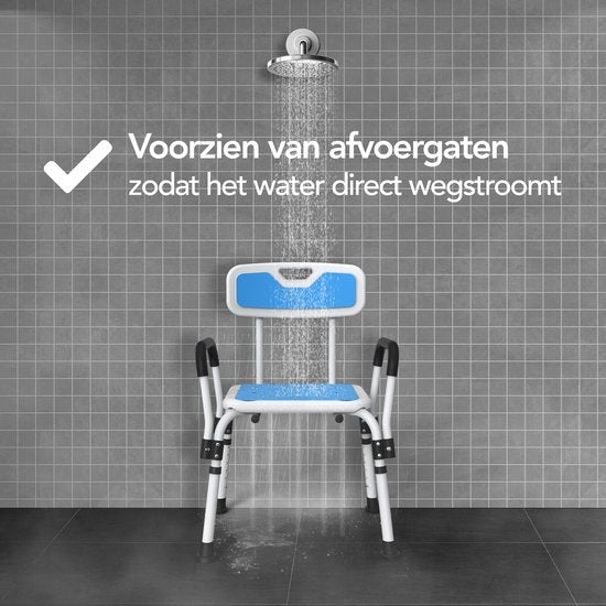 Brixy Douchestoel Met Afneembare Rugleuning En Armleuning - Anti Slip - Verstelbare Hoogte - Max. 150 kg - Douchekruk - Badkamerstoel