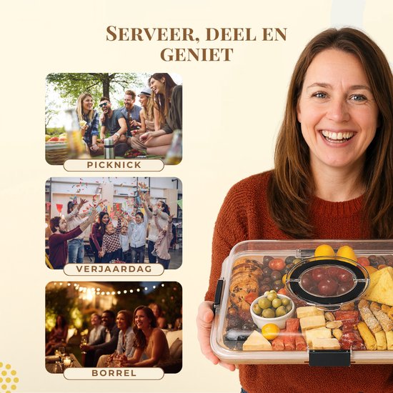 Latium Borrelplank van Bamboe Hout inclusief Deksel met Handvat - Luxe Tapasplank - Serveerplank - Inclusief gratis E-book - Kerstcadeau voor Vrouwen of Mannen