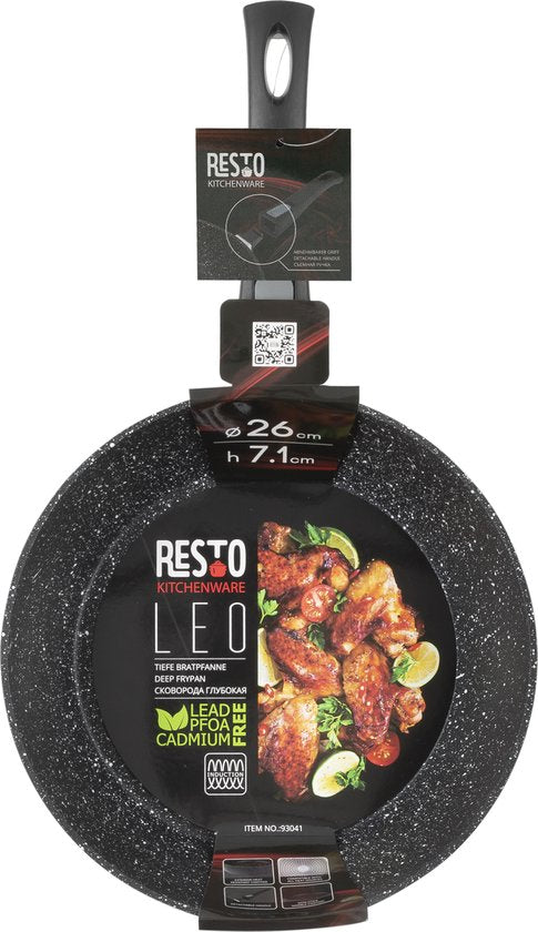 Resto Leo Hapjespan – Ø26 cm – Gesmeed Aluminium – 4-Lagen Pfluon Antiaanbaklaag – Inductie Pan – Ovenbestendig tot 200°C (zonder handgreep)