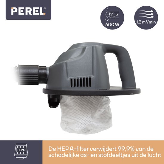 Perel Mini-aszuiger, haardzuiger, stofzuiger voor as, open haard, barbecue, droogzuiger met flexibele slang 0.3 m, HEPA-filter, zuigfunctie, zonder zak, 600 W, 4 L