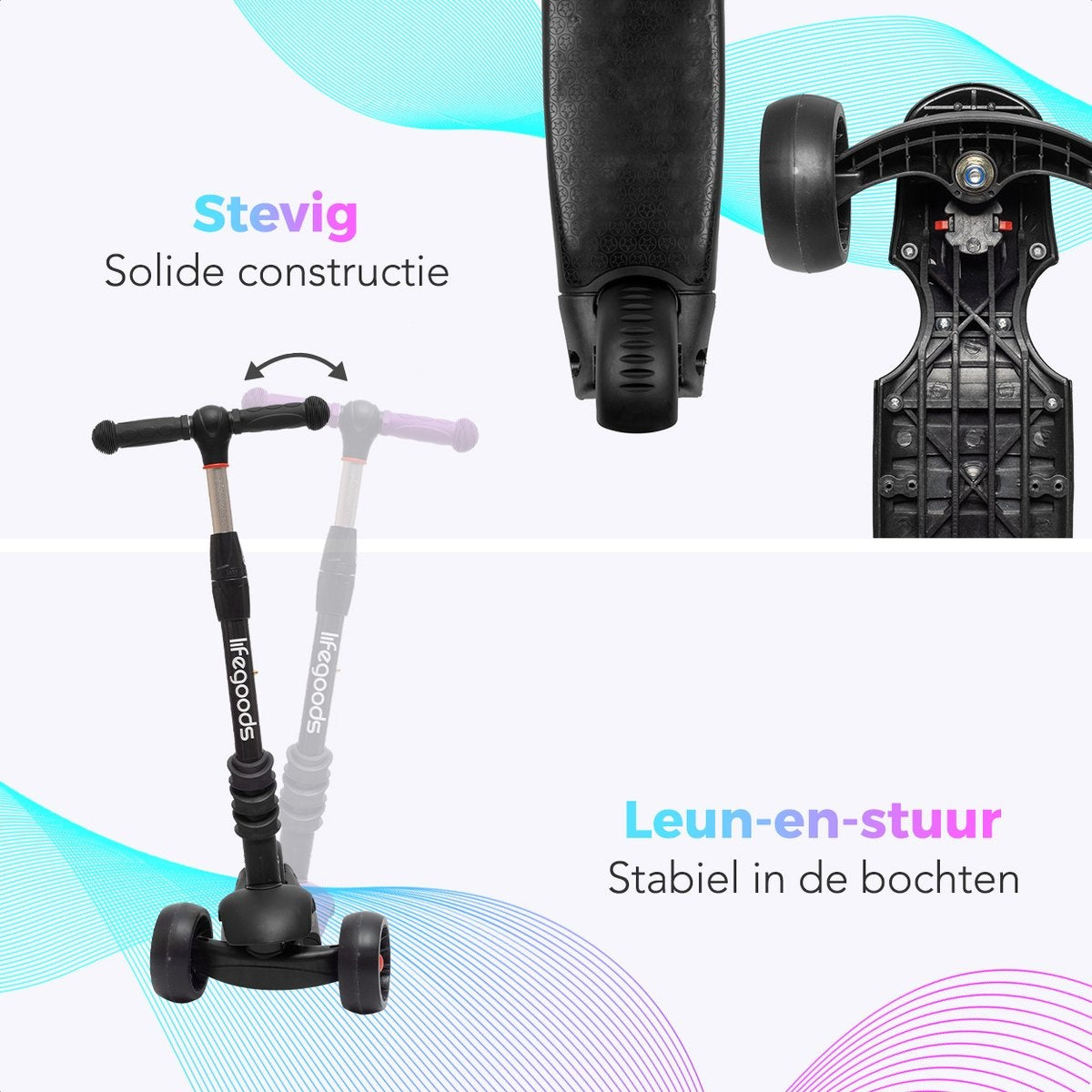 LifeGoods MultiRider Kinderstep - Step 3-8 Jaar - Verstelbaar Zitje - Lichtgevende Wielen - Jongens/Meisjes - Zwart