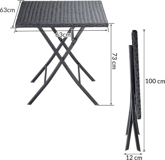 Casaria Polyrattan Tuinset 3 delig – Inklapbaar/Weerbestendig – Zwart