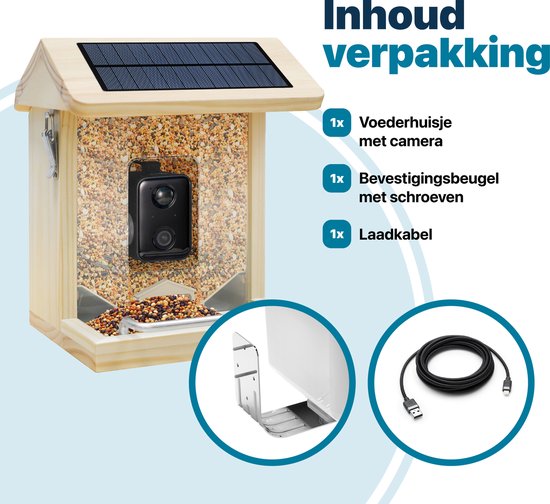 BOME - Vogelvoederhuisje - Camera en Audio - AI Vogelherkenning - Hout - Dubbel zonnepaneel - Hangend