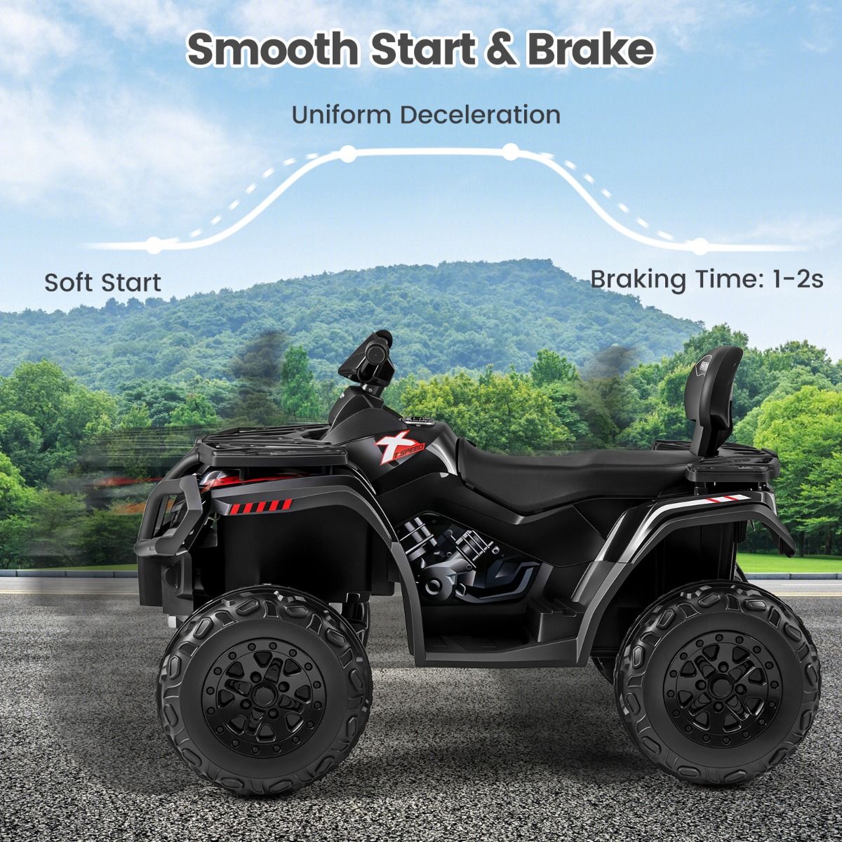 Coast elektrische kinderquad - 2 zitplaatsen - 4 motoren - zwart