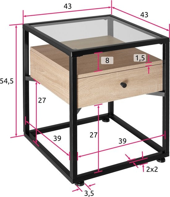 tectake - nachtkast Preston - nachtkastje 43x45x54,5cm - industrieel lichtbruin - 404681