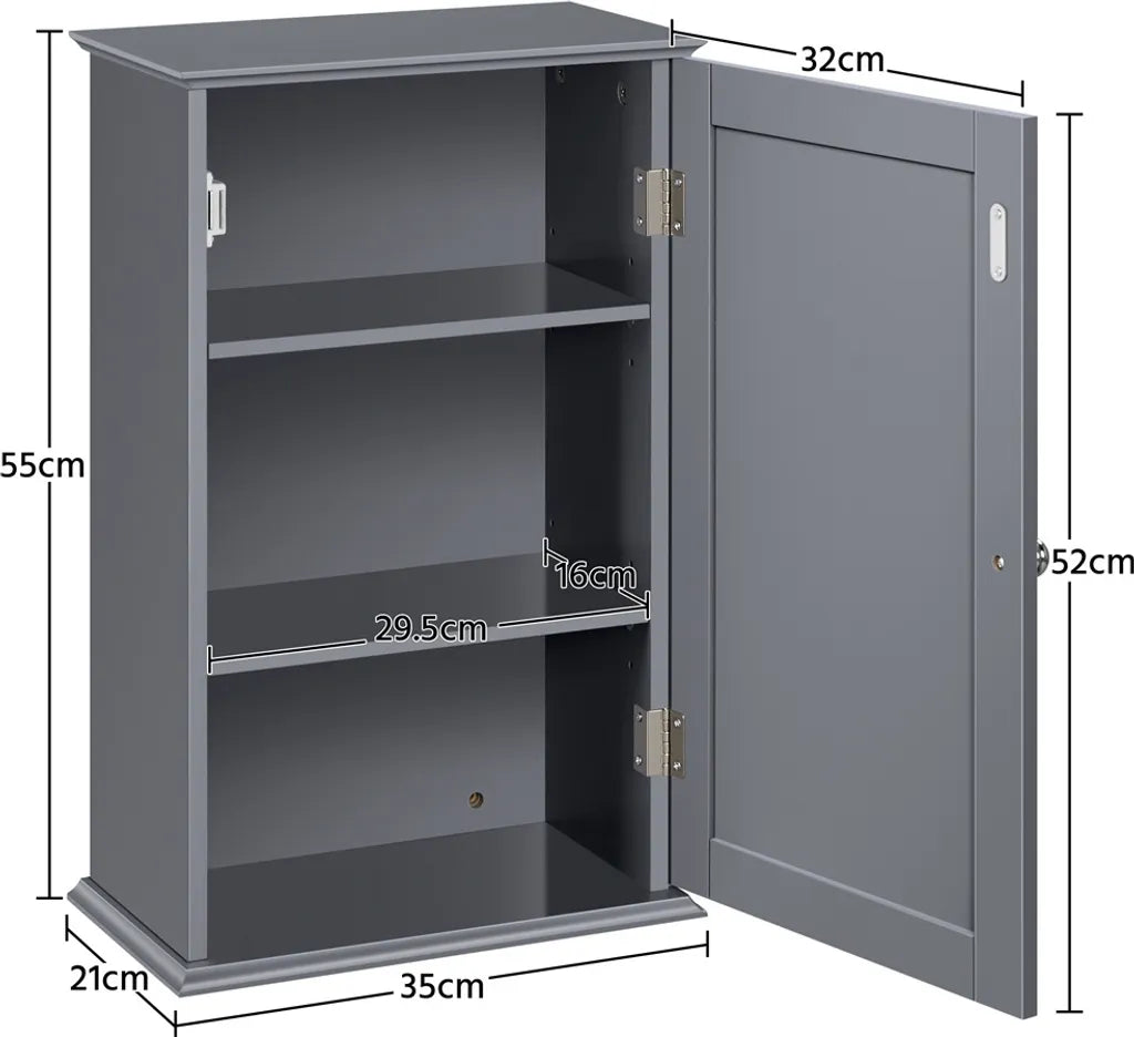Yaheetech Badkamerkast 35 x 21 x 55 cm - Donkergrijs - Wandkast met 3 Opbergvakken