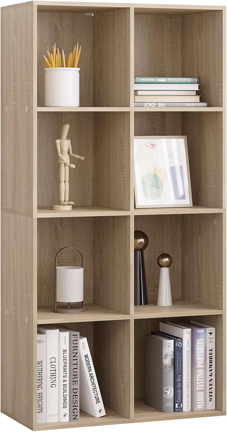 WOLTU Boekenkast 8 Compartimenten - Licht Eiken - 60x29,5x121cm