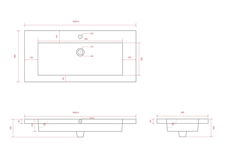 Mirlux Sena wastafel - 100 cm - glanzend wit - kunststeen