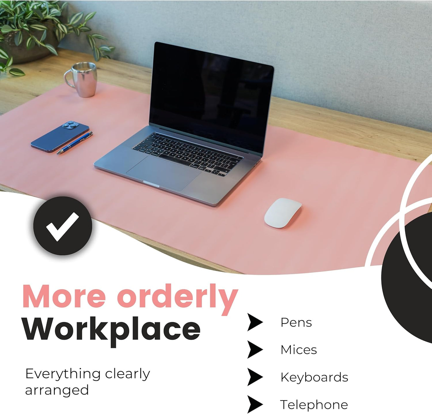 WURK Professionele Bureau Onderlegger - 120 x 60 cm - XXL Muismat - Kunstleer Desk Mat - Grote Bureauonderlegger - Roze
