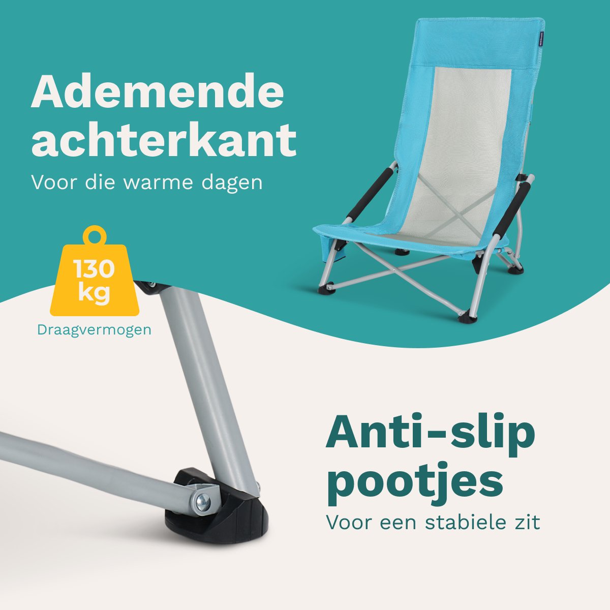 TRVLMORE Strandstoelen Set van 2 - Inklapbaar - 130KG Draagkracht - Met Bekerhouder en Draagtas - Hoge Rugleuning - Blauw