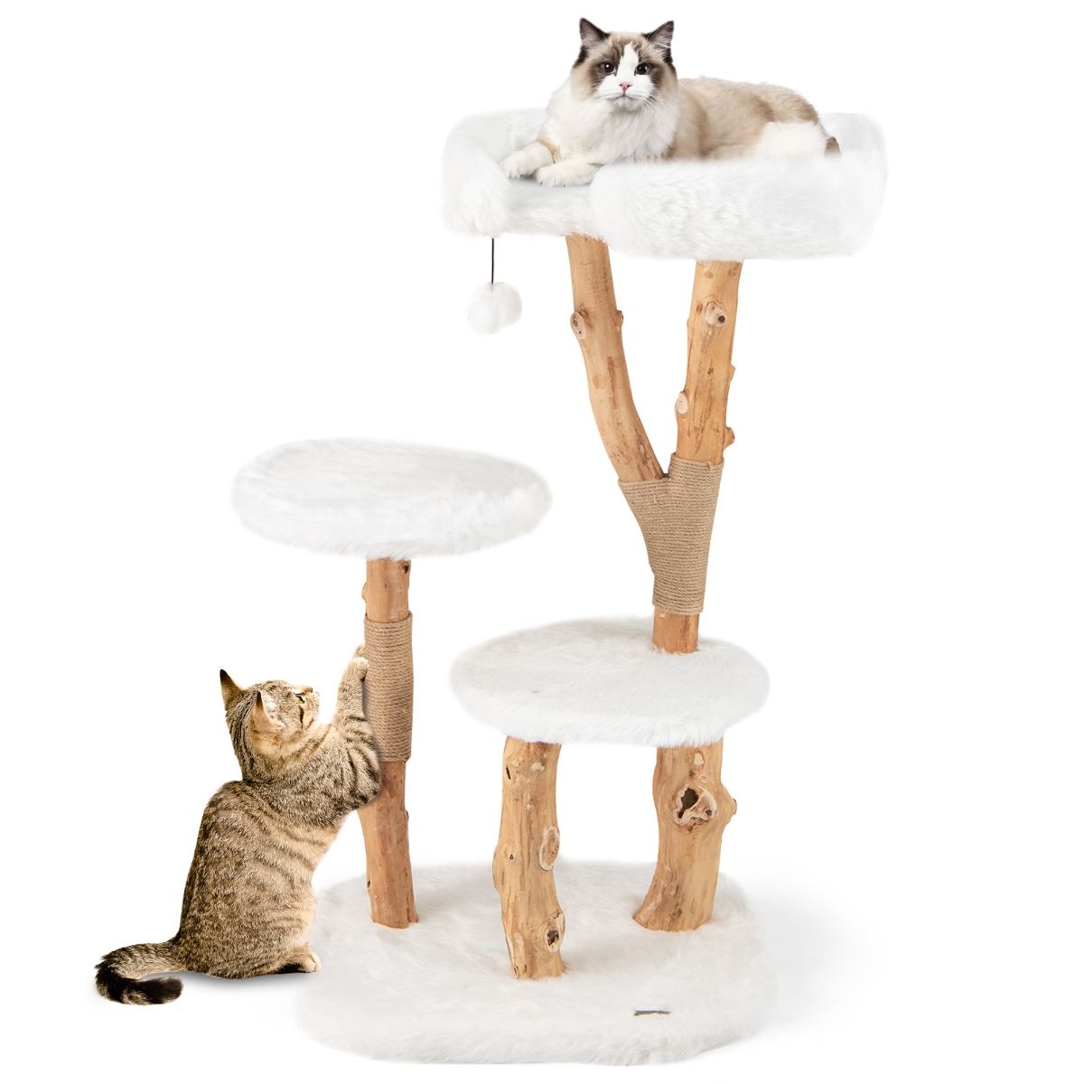 Coast Krabpaal voor katten - massief hout en jute - 4 niveaus - naturel en wit - 110 cm