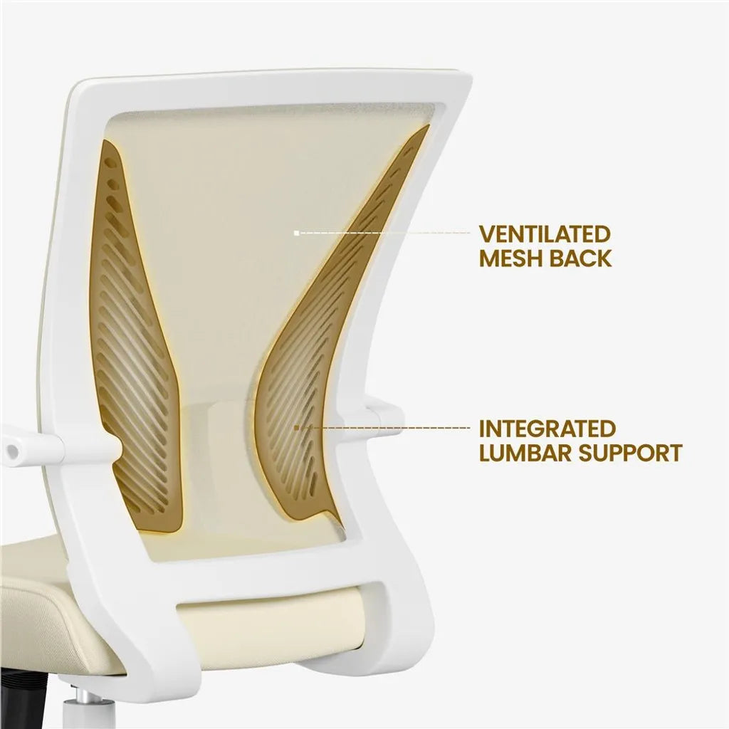 Yaheetech Ergonomische Bureaustoel 60 x 60 x 91-100,5 cm - Beige - Verstelbare Draaistoel met Mesh Rugleuning