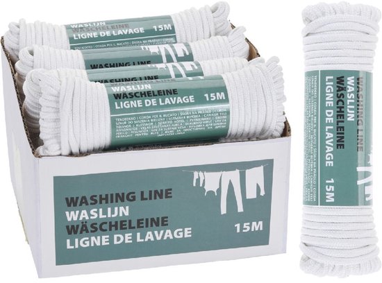 Waslijn/drooglijn wit 15 meter van polyester - Waslijndraad - Was ophangen