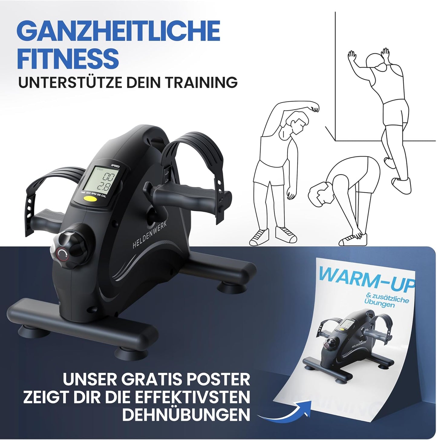 Heldenwerk Stoelfiets - Pedaaltrainer - Compact  - 44x40x30cm - Zwart - Incl. Antislip mat & Calorie teller