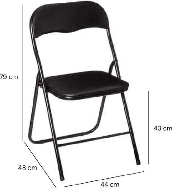 Klapstoel met pvc zitting - Zwart - 44 x 48 x 79 cm - Metaal - Bijzet stoelen - Inklapbaar
