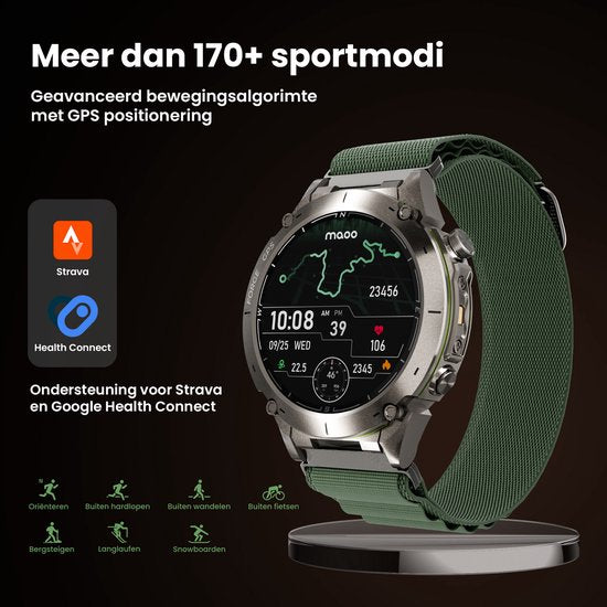 Maoo FORGE GPS Smartwatch Heren – 1.43" AMOLED Display – 3 Bandjes – 170+ Sportmodi – Hartslag, Bloeddruk, SpO₂ – Kompas, Zaklamp – Lange batterij (730 mAh) – 1 ATM – Gun Metal