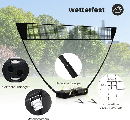 Coast Badmintonset – Incl. Net, Rackets & Shuttlecocks – 270 x 33.5 x 160 cm – Zwart