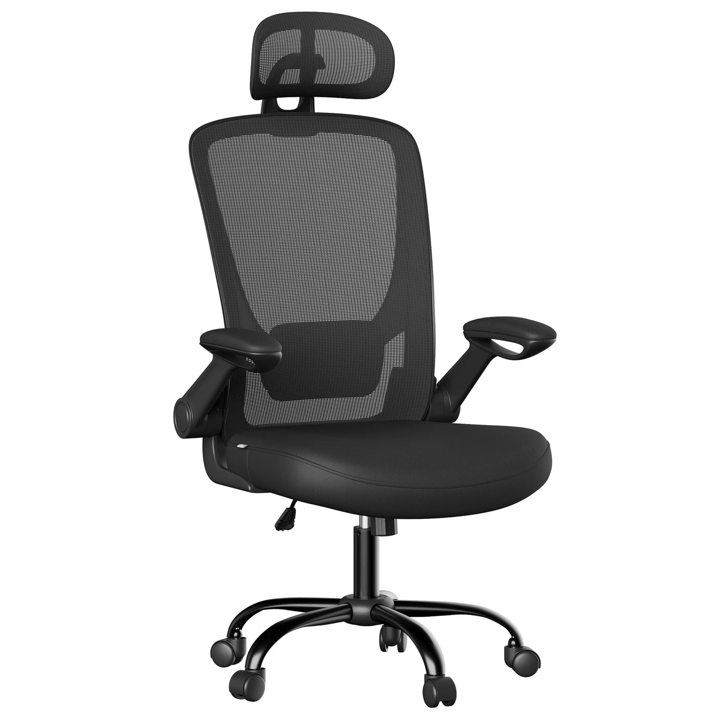 Joyfurnos Ergonomische Bureaustoel Mesh - Verstelbare Lendensteun en Hoofdsteun - Kantelfunctie - 64 x 64 x 115-130 cm - Inktzwart