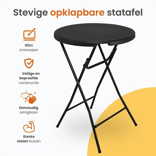 Goliving Statafel – Inclusief Statafelhoes – Statafelrok – Inklapbaar – Stevige partytafel – Voor binnen en buiten – Draagvermogen 50kg – Ø80 x 110 cm – 8,5 kg – Zwart