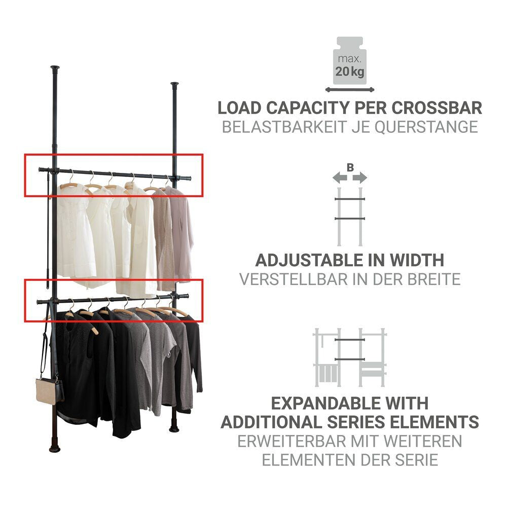 WENKO Herkules Kledingstangen Zwart - 2-Delig - Verstelbaar 75-120 cm