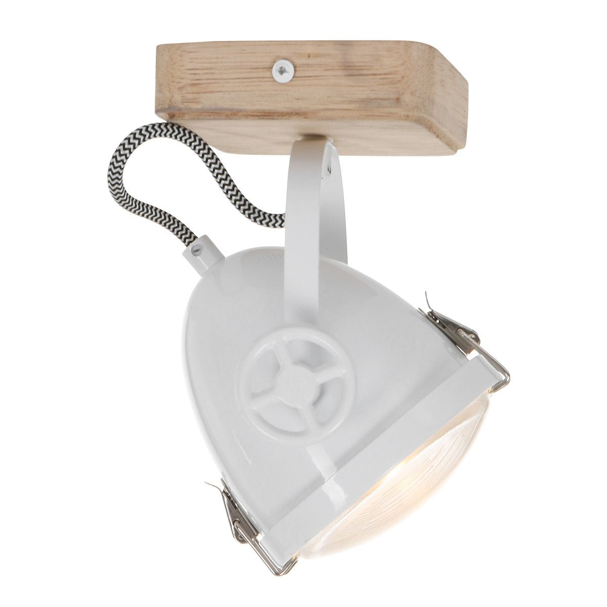 Plafondspot Michelle Wit - Draaibaar & Kantelbaar - Hout en Metaal - Mexlite - 20 cm Hoog, 11 cm Diameter