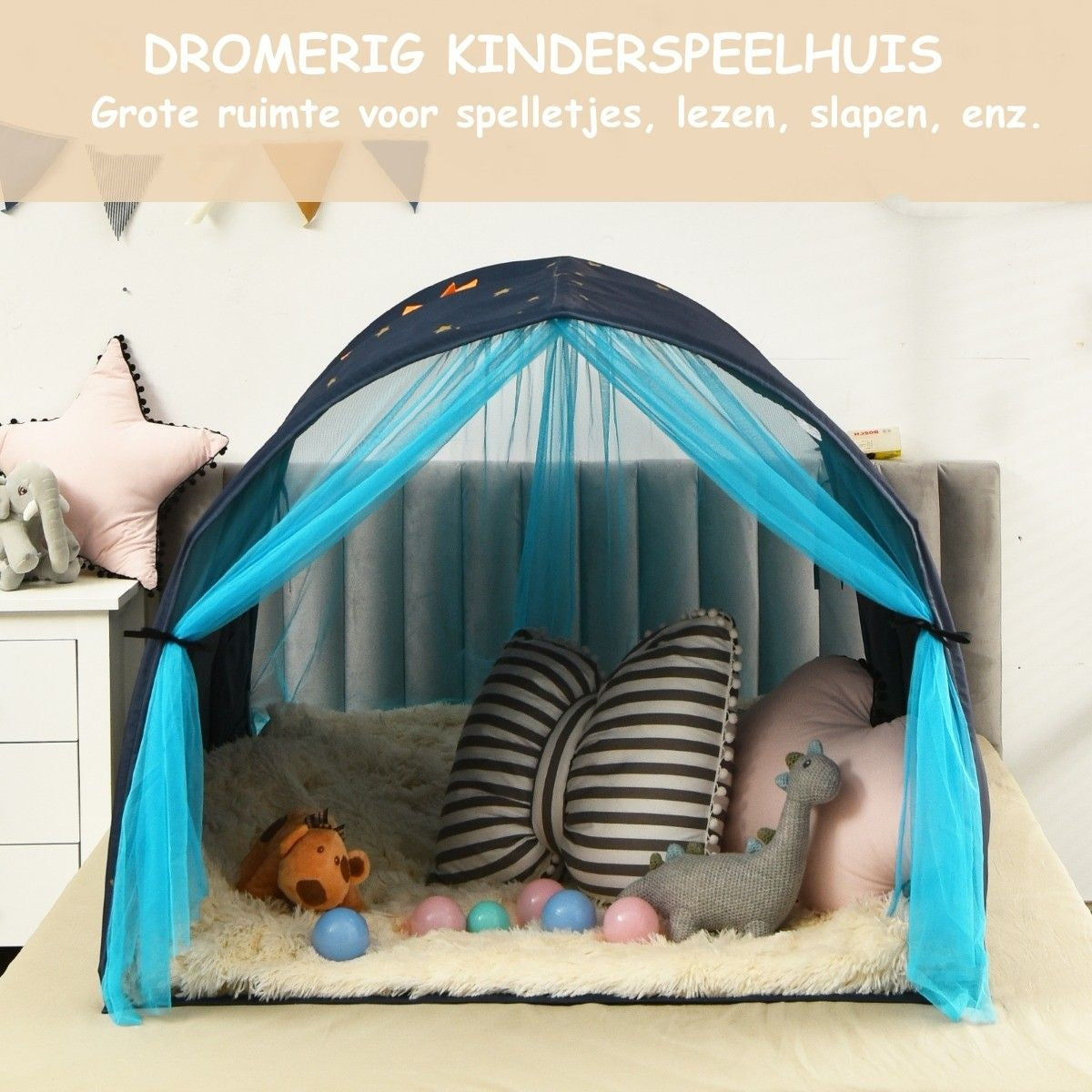 Coast Cot Princess Princess Children's Play House Children's Tent met Window & Bag & Curtain Blue