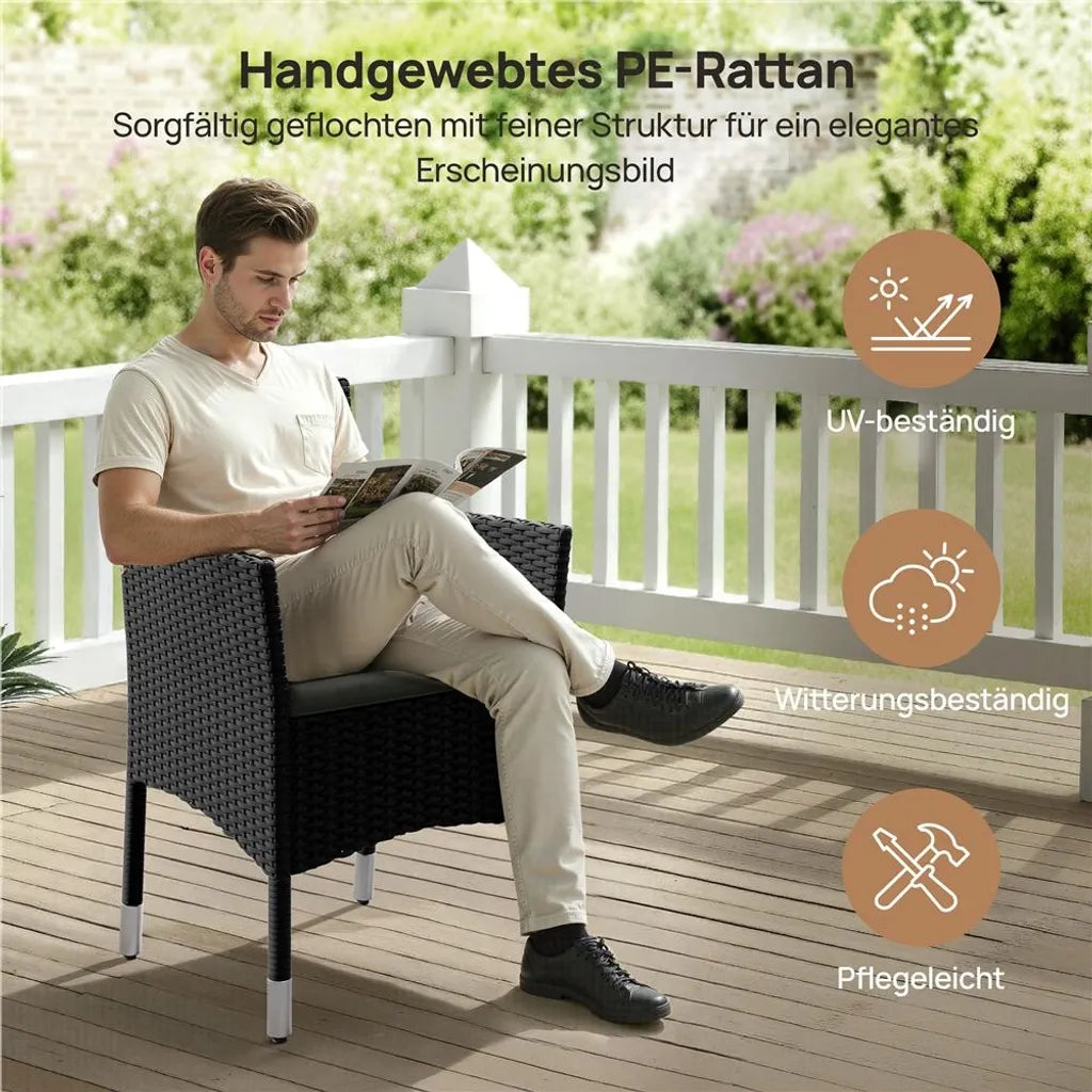 Yaheetech Set van 2 Tuinstoelen 58 x 58 x 84 cm - Zwart/Grijs - Polyrattan Tuinstoelen met Zit- en Rugkussens