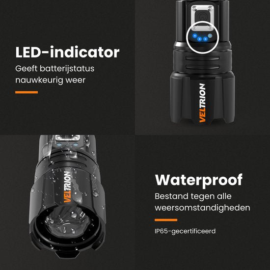 Veltrion Zaklamp LED Oplaadbaar - Gratis Accessoires - Militaire Zaklamp - 6000 Lumen - 26650 Batterij - 5 Standen - Powerbank Functie - Zaklamp op Batterijen - Noodpakket
