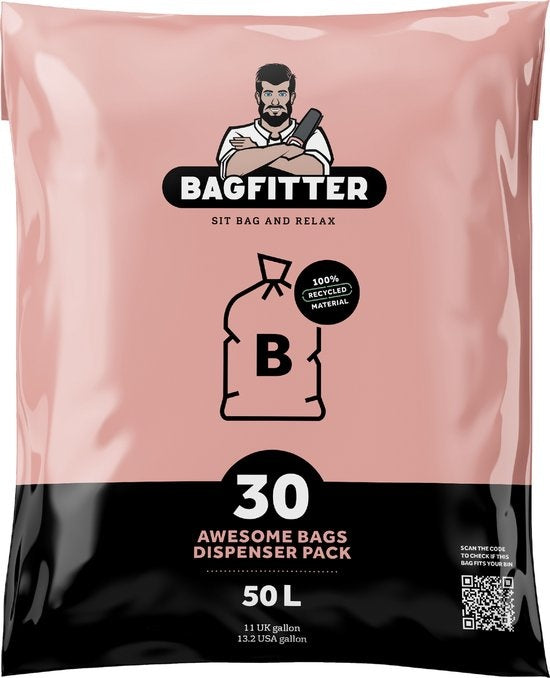 BagFitter Roze B 50L Vuilniszak met Trekband van 100% Gerecycled Plastic - 75cm x 61cm - 30 stuks - 50 Liter - Vuilniszakken - Afvalzakken - Prullenbakzakken geschikt voor o.a. Homra Lux en StangVollby Mandal