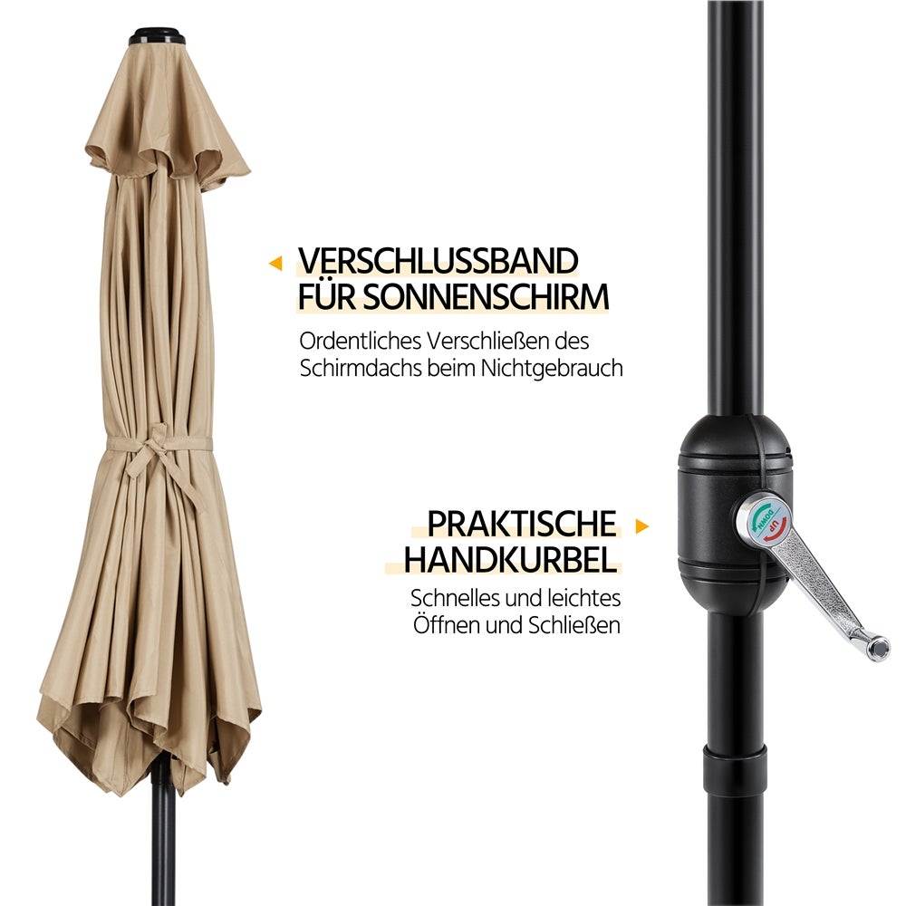Yaheetech kantelbare parasol met zwengel - Ø 226 cm - lichtbruin