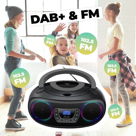 Denver Draagbare DAB Radio CD Speler Kinderen - Bluetooth - Lichteffecten - Boombox - AUX - FM - TDB212GREY