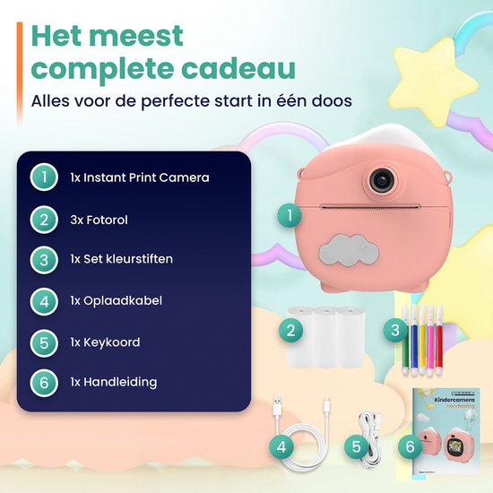 ODESSEY Kindercamera met Printer - Full HD - Selfie Camera - 32GB SD Kaart - Foto - Video - Spelletjes - Digitale Camera Kinderen - Fototoestel voor kinderen - Roze