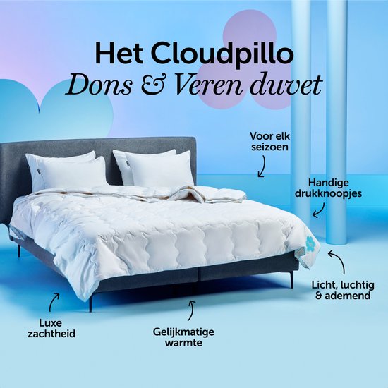 Cloudpillo Dons & Veren Dekbed 240x220 cm - 4 Seizoenen 2-in-1 - 15% Eendendons 85% Eendenveren - Downproof Katoen 233 TC - RDS & OEKO-TEX