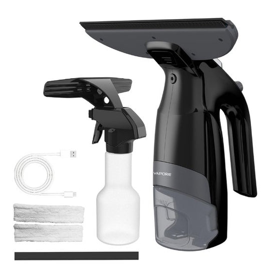 Vapore Elektrische Ruitenreiniger - Incl. Inwasser - Raamwisser met Ingebouwde Sproeifunctie - Ramenwasser - Raamtrekker - Raamzuiger - Incl. Microvezeldoek - Zwart
