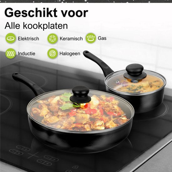 CeraFusion Keramische Pannenset 10-delig - Set met Koekenpannen, Hapjespan, kookpotten - Inductie Pannen - Pannensets Aluminium