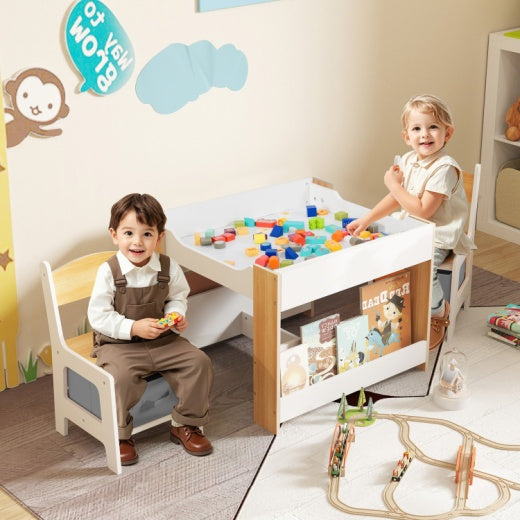 Coast Tafel en Stoelen Set - Wit/Grijs/Natuur - 24x24x19 cm