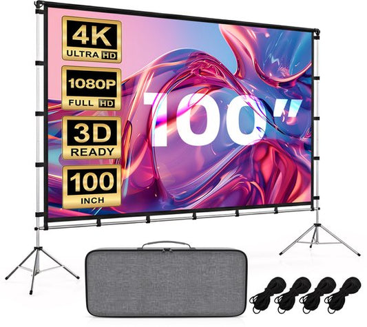 Lumina® Projectiescherm 100 inch – Beamer Scherm met Statief – Kreukvrij – Opvouwbaar – Met Draagtas – Voor Binnen & Buiten