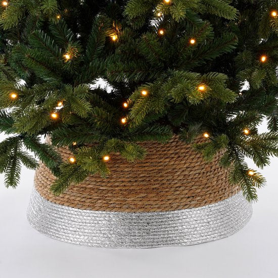House of Seasons Kerstboomrok - H26 x Ø58 cm - Zeegras - Zilver