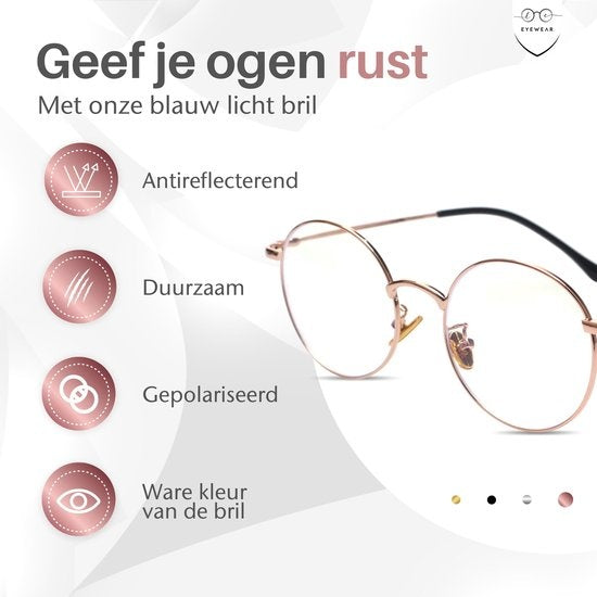 LC Eyewear Computerbril - Blauw Licht Bril - Blue Light Glasses - Beeldschermbril - Metaal - Unisex - Rose Gold