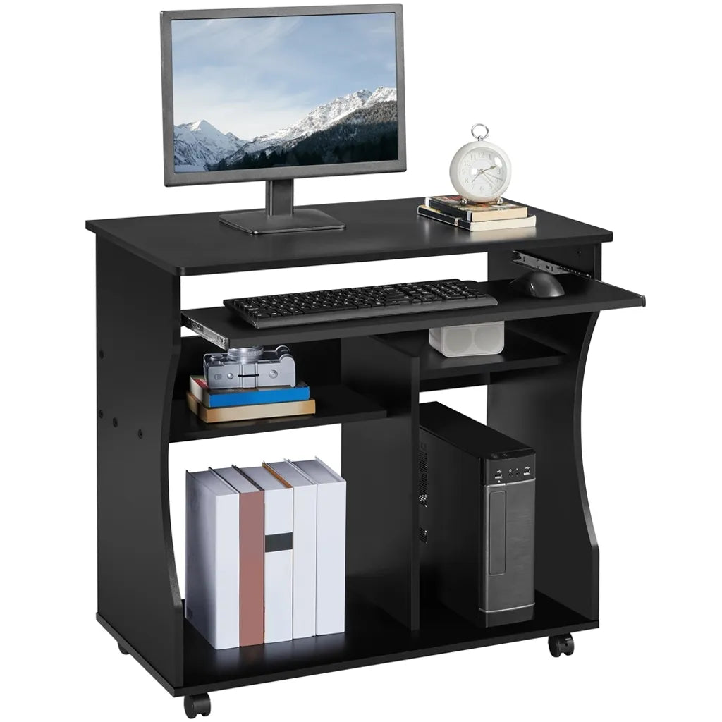 Yaheetech Computerbureau met Toetsenbordlade en Wielen - Zwart - 80 x 48 x 76 cm