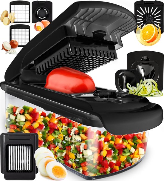 Stosh Mandoline - Groentesnijder - Uiensnijder - Spiraalsnijder - 7 Delig - BPA vrij - Zwart