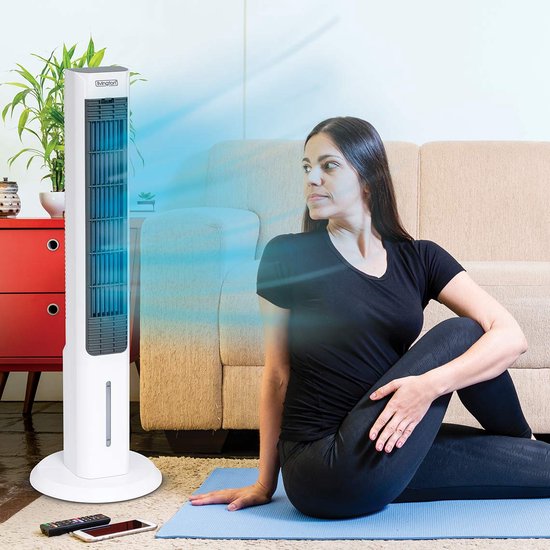 Livington ChillTower - Aircooler met waterkoeling - draagbare airconditioner met 3 niveaus - krachtige maxi-tower-luchtkoeler met tankvolume voor 12 uur koelen