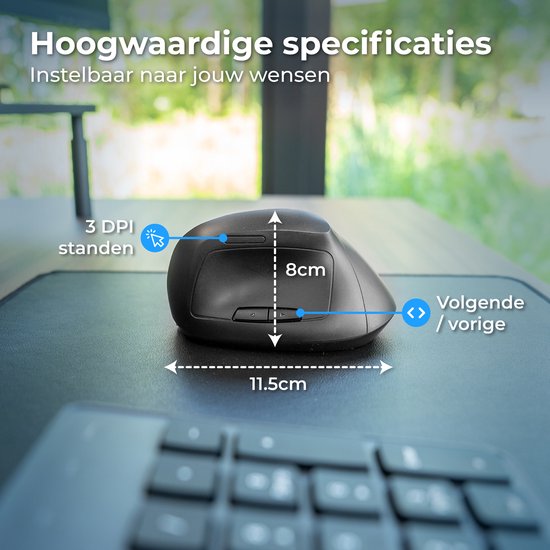Nuvance Ergonomische Muis - Draadloze Muis - Bluetooth Muis - Muis Draadloos - Stil - Computermuis - Wireless Mouse - Rechtshandig