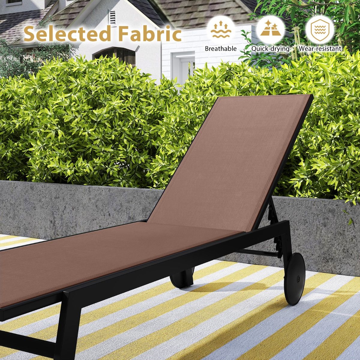 Coast tuinligstoel op wielen - 6 standen verstelbare rugleuning - ademende bekleding - bruin - 1 stuks