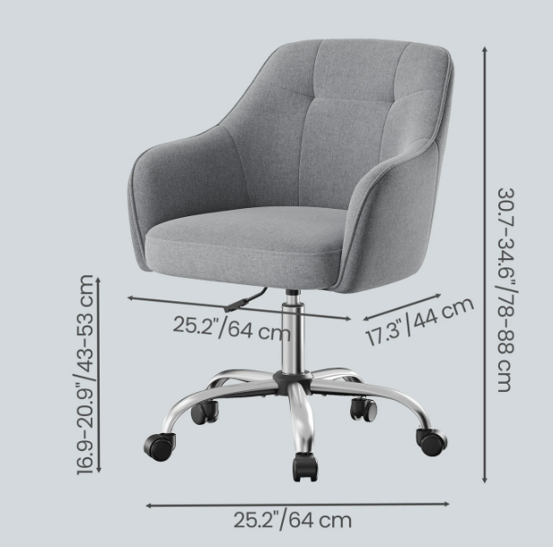 JOYFURNOS Draaistoel Grijs Linnen-look Hoogte Verstelbaar 86-96 cm