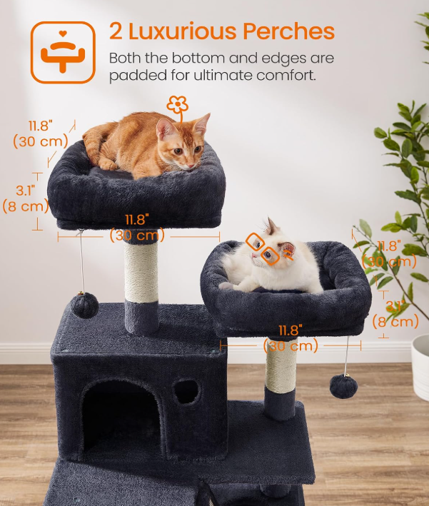 Songmics Krabpaal 168 cm - Kattentoren met 13 Krabpalen - Rookgrijs