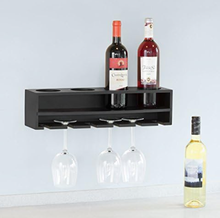 SoBuy FRG66-L-SCH Wijnrek – Wandmontage – 4 Flessen & 6 Glazen – 48 x 12 x 12 cm – Zwart