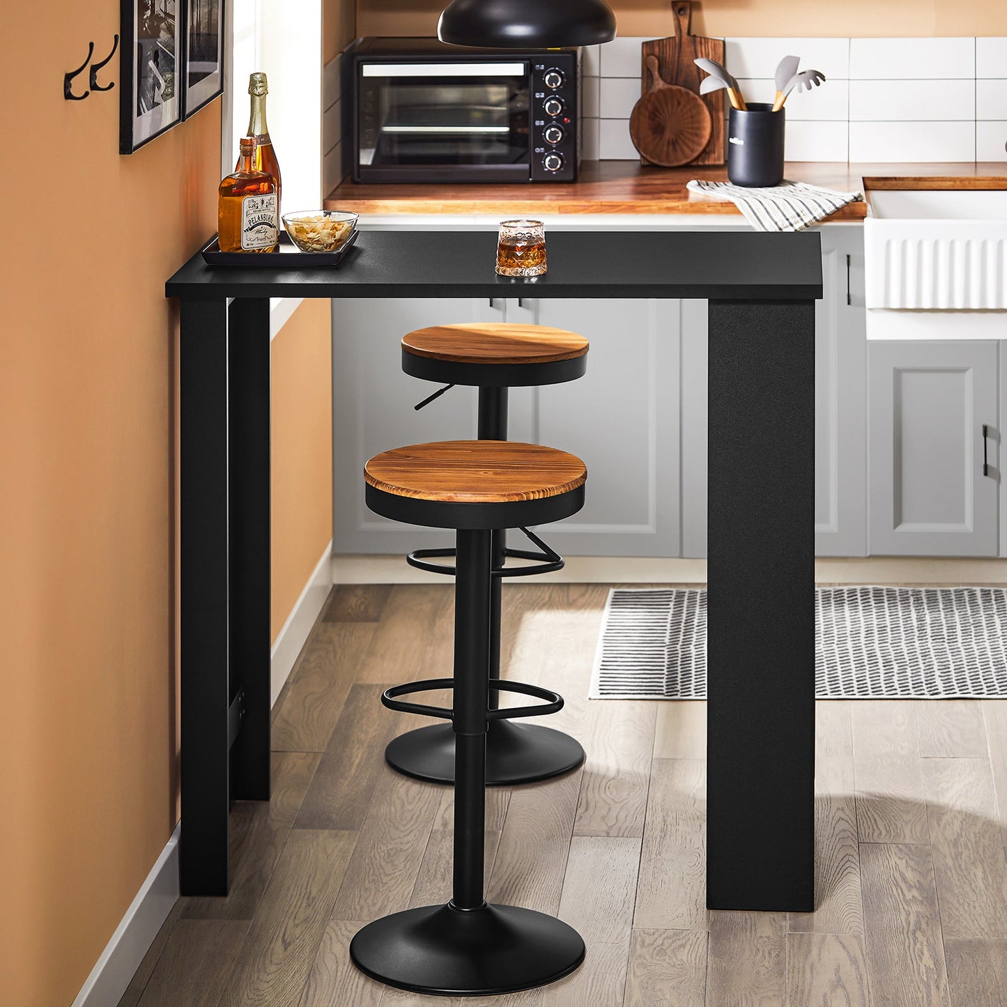 SoBuy FWT17-II-SCH Hoge Keukentafel – Staande Bartafel met Opbergrekken voor Kleine Ruimtes – Zwart – 112 x 57 x 106 cm