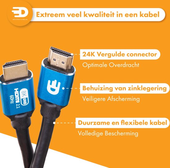 Drivv. Premium HDMI Kabel 2.1 - Ultra HD Hoge Snelheid 8K - 4K 120hz - Geschikt voor Xbox Series X & PS5 - 5 meter - Blauw