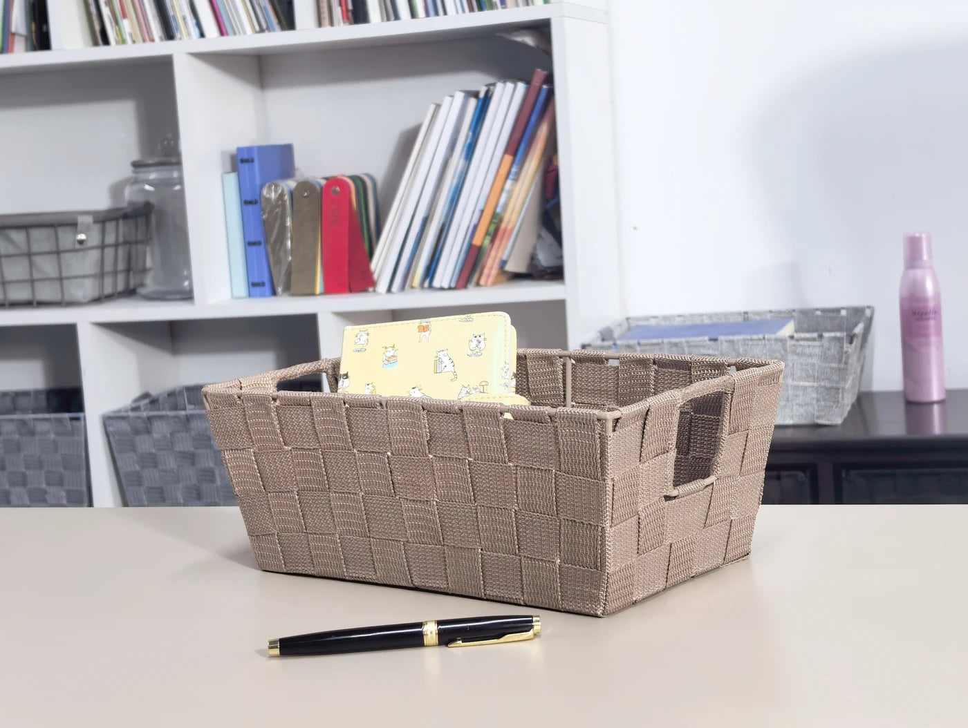 Kevahome Set van 3 Opbergmanden met Draagriem - Handgeweven Polypropyleen - Taupe - 12 x 6,5 x 4,5 inch